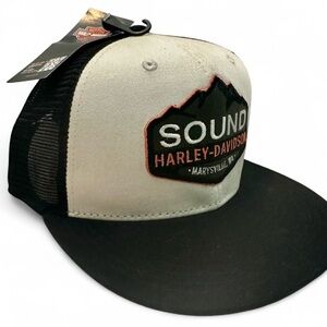 NWT Harley-Davidson Sound SnapBack Trucker Flat Bill Hat 100% Cotton Biker Moto